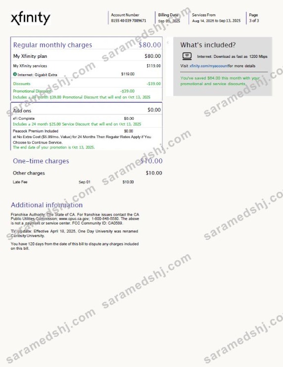 USA Xfinity utility bill template in Word and PDF formats, 3 pages, version 3, 3rd page